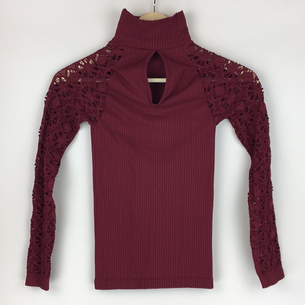 Free People Rib And Lace Turtleneck Top XS/S - Picture 6 of 12